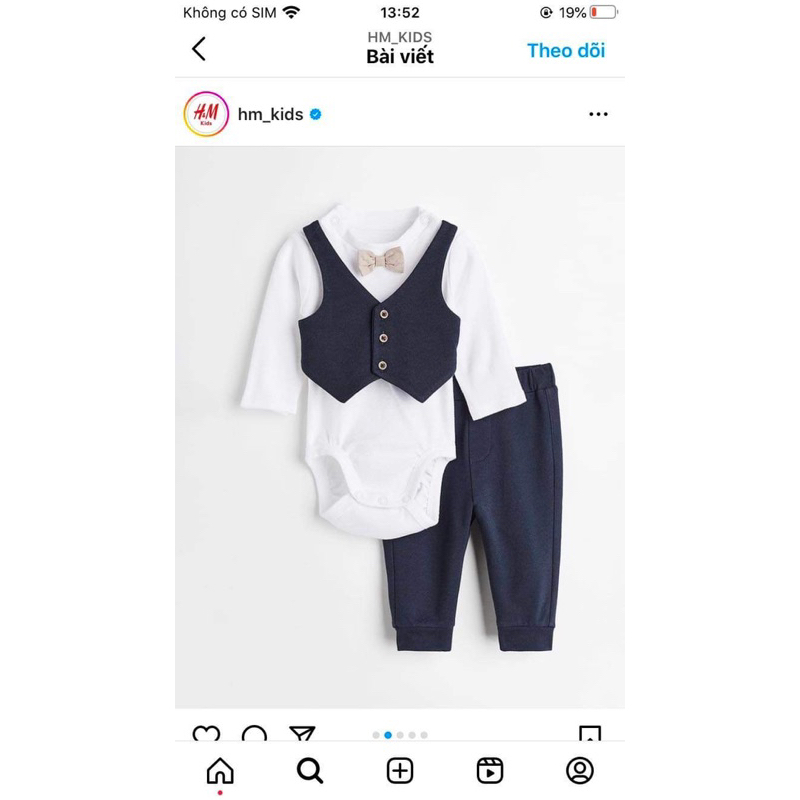 Body công tử kèm nơ H.M xuất dư xịn cho bé trai chất cotton organic mềm mịn