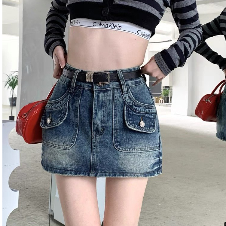 Chân váy jean túi hộp , Chân váy bò ngắn chữ A có lót trong xinh xắn