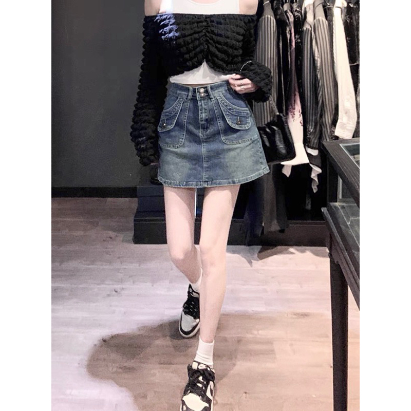 Chân váy jean túi hộp , Chân váy bò ngắn chữ A có lót trong xinh xắn