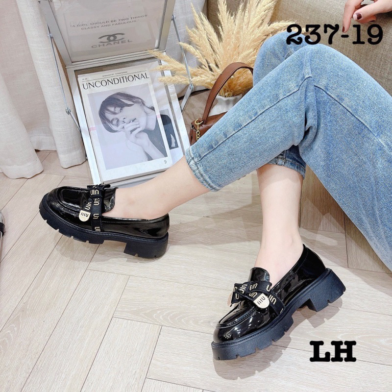 Giày lười tag nơ miu da bóng 5p fullbox mã 237-19
