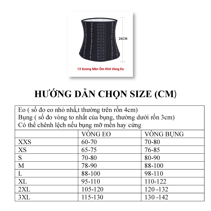 Đai Nịt Bụng Định Hình 13 Xương, Cao 26cm Siêu Đốt Mỡ, Sinh Nhiệt Đốt Cháy Mỡ Thừa Thon Gọn, Định Hình Eo, Tập Gym,Yoga