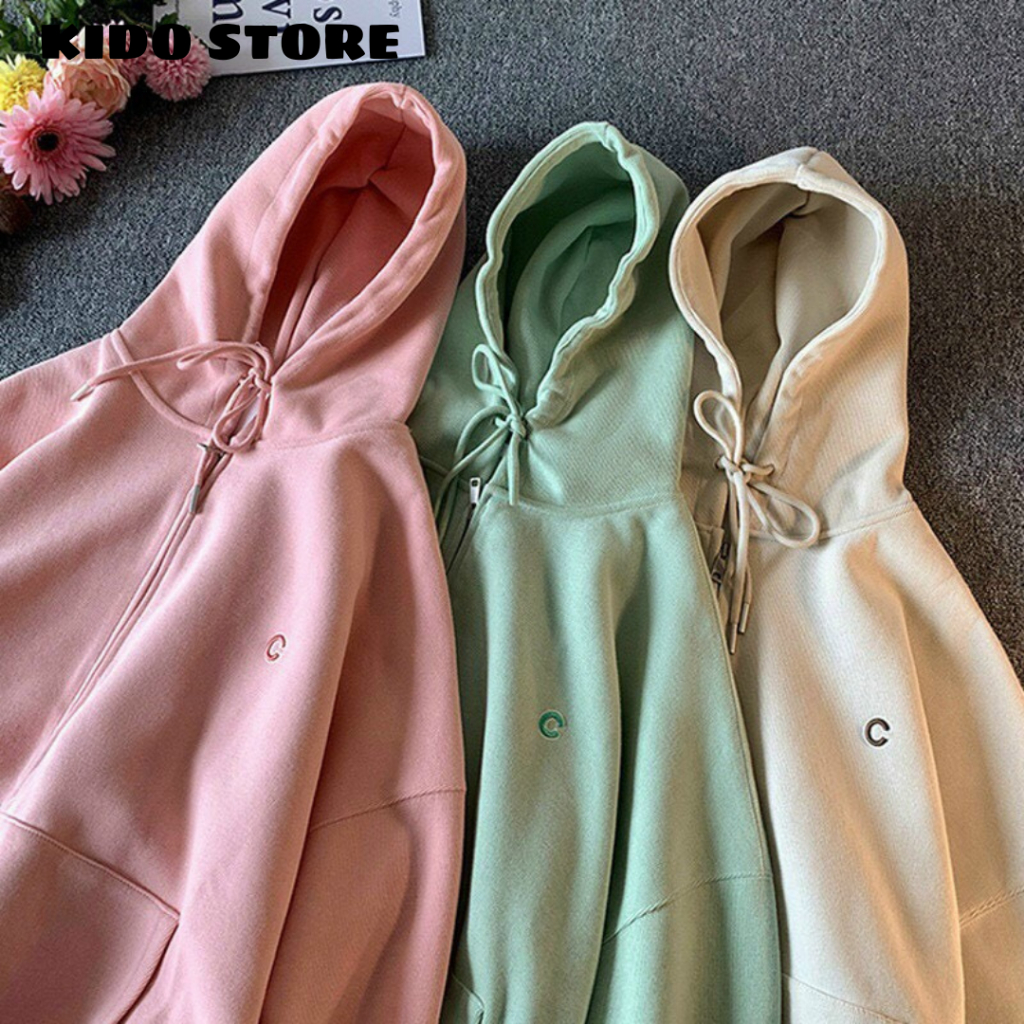 Áo khoác hoodie có mũ nón nam nữ vải nỉ bông dày dặn kéo khóa màu sắc xinh đẹp KDJK65 | BigBuy360 - bigbuy360.vn