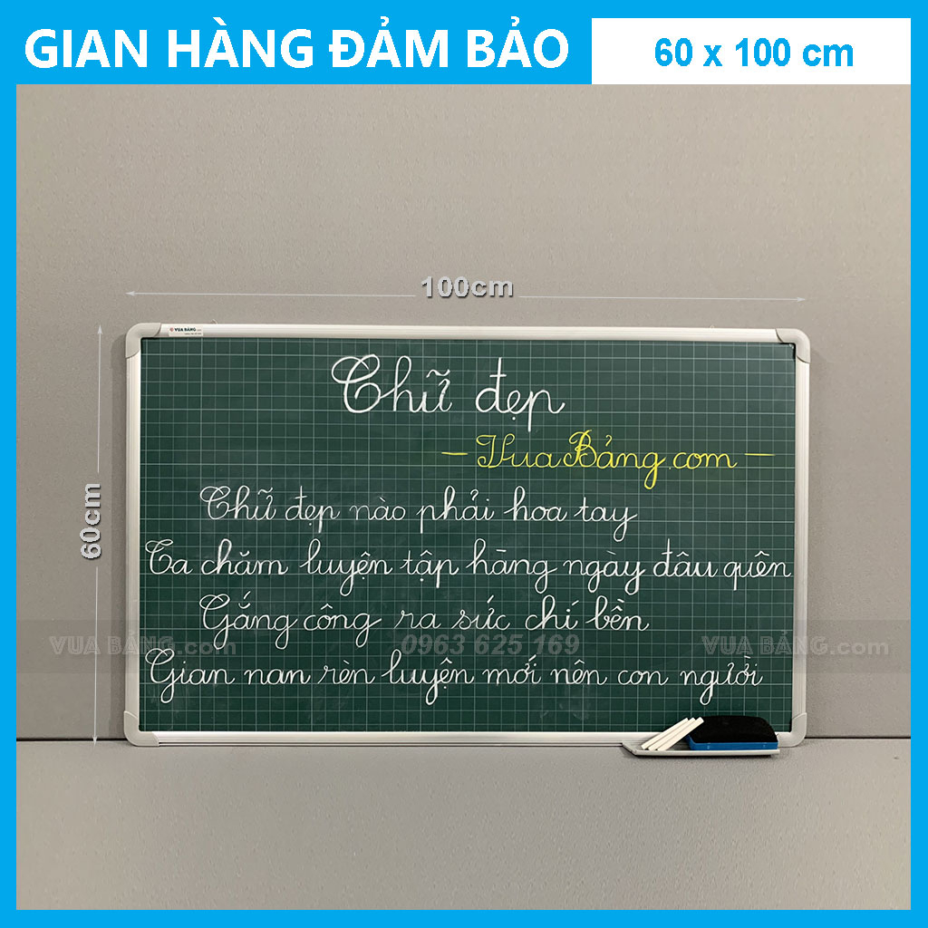 Bảng Từ Xanh Kẻ Ô Ly Viết Phấn, KT: 0,6x1,0m (Tặng 1 khay, 1 hộp phấn, 1 xóa bảng, 6 nam châm)