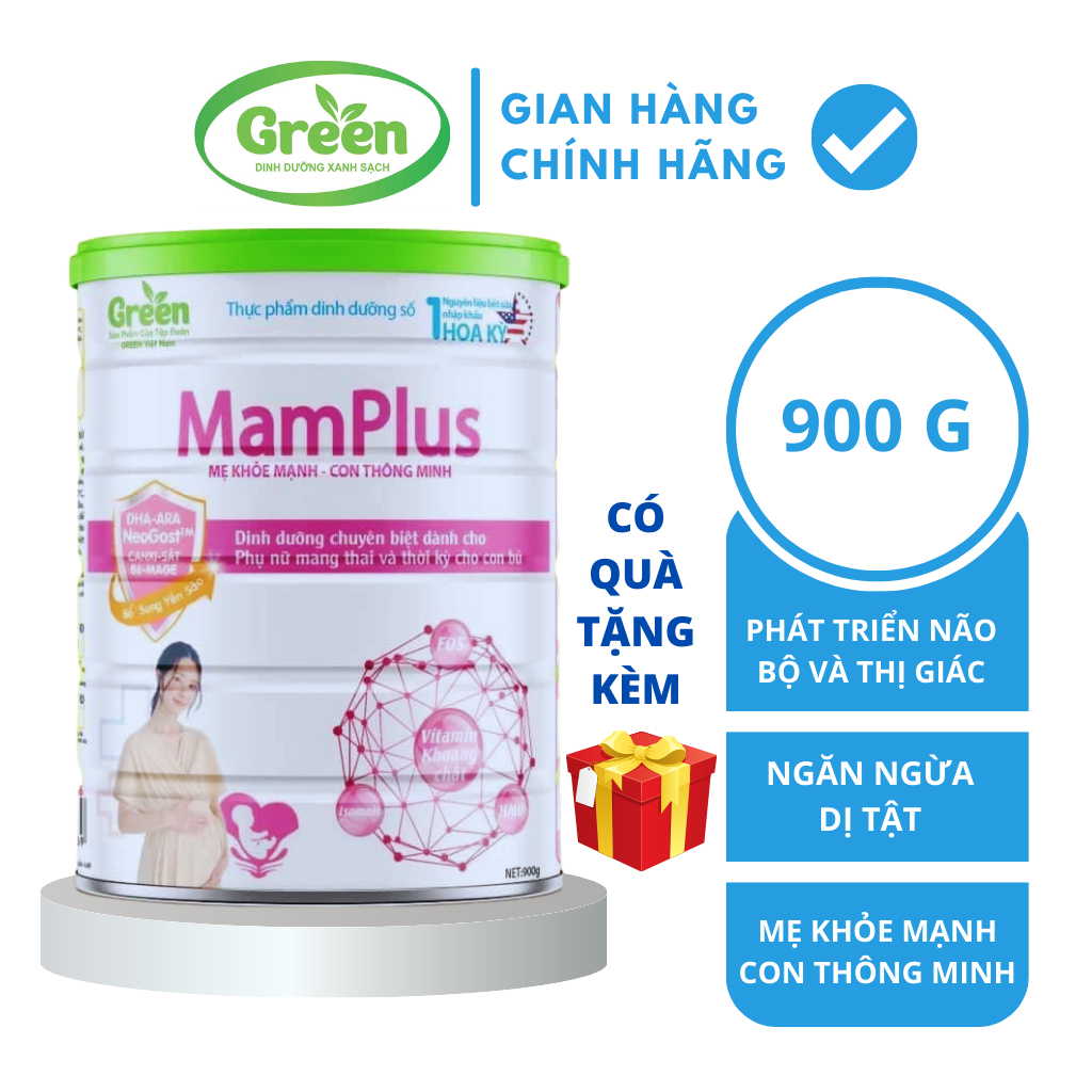 Sữa bầu MamPlus cho phụ nữ mang thai và con bú Green Milk MamPlus 900g date 2025 bổ sung dinh dưỡng thiết yếu