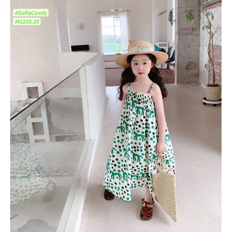 HTK- Váy 2 dây chấm bi xanh Sofia Candy size 12/18m-10y