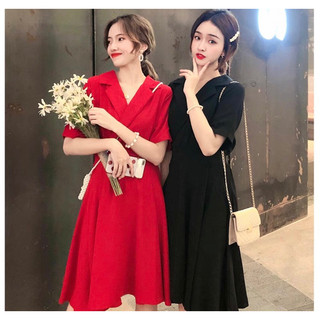 Đầm cổ sơ mi thắt eo 2 màu (kèm hình thật)