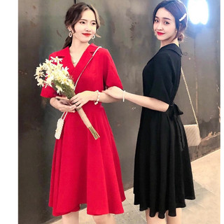 Đầm cổ sơ mi thắt eo 2 màu (kèm hình thật)