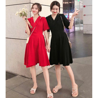 Đầm cổ sơ mi thắt eo 2 màu (kèm hình thật)