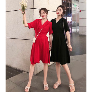 Đầm cổ sơ mi thắt eo 2 màu (kèm hình thật)