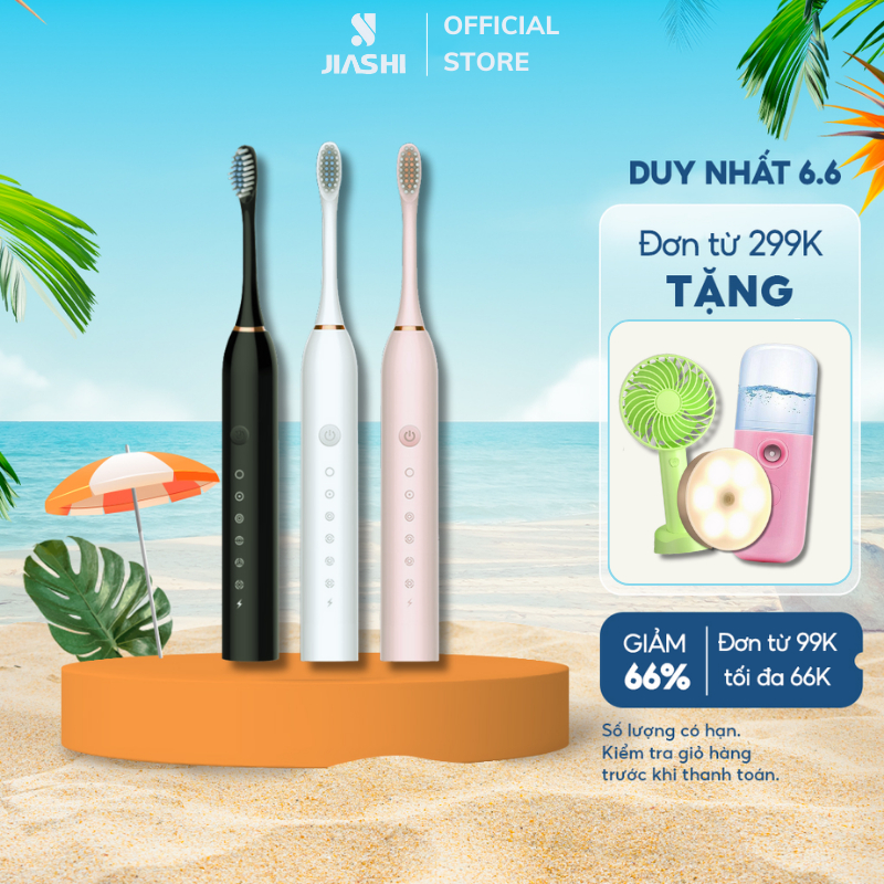 Bàn chải điện đa năng thông minh JIASHI, máy đánh răng Sonic X-3 sóng âm tặng kèm 4 đầu thay thế BCD01 | BigBuy360 - bigbuy360.vn