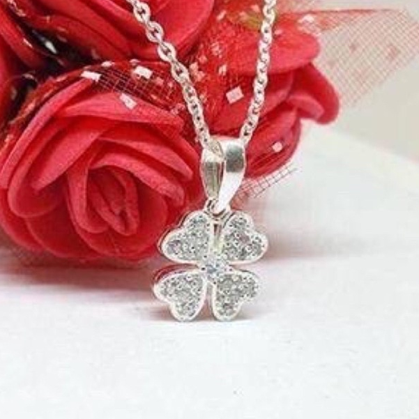 Dây chuyền mặt cỏ 4 lá trái tim , bạc ta sáng đẹp không đen xỉn - Anchi jewelry
