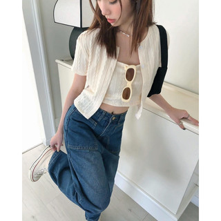 JANET STUDIO • Set áo thun len vặn thừng Kem vàng