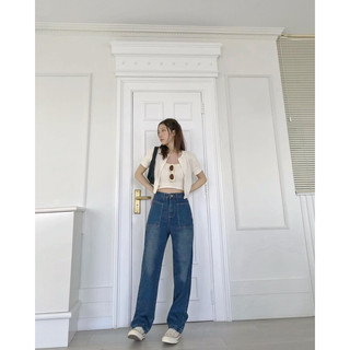 JANET STUDIO • Set áo thun len vặn thừng Kem vàng