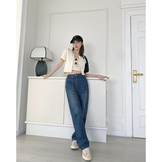 JANET STUDIO • Set áo thun len vặn thừng Kem vàng