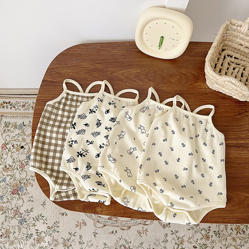 Bodysuit cho bé gái chất cotton Hàn mềm mát, Body 2 dây mùa hè cho bé sơ sinh