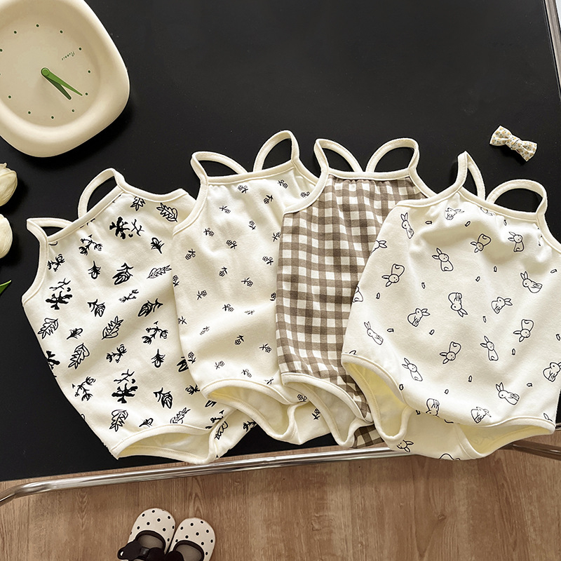Bodysuit cho bé gái chất cotton Hàn mềm mát, Body 2 dây mùa hè cho bé sơ sinh