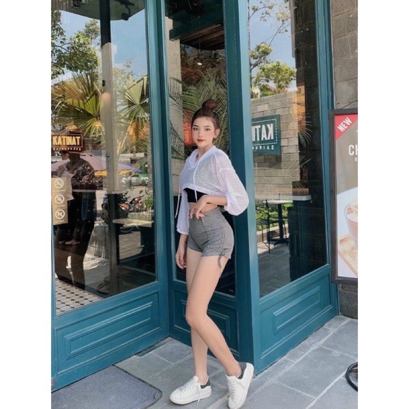 Áo khoác lưới croptop nữ hở ngực tay dài tập gym, thể thao, yoga