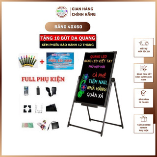 Bảng Led Huỳnh Quang, Bảng Viết Dạ Quang QUANG LED Kích Thước 40x60cm (Tặng kèm COMBO 10 phụ kiện)