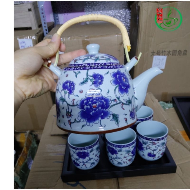 COMBO BỘ ẤM CHÉN GỐM SỨ HOA VĂN HOẠ TIẾT ĐẸP