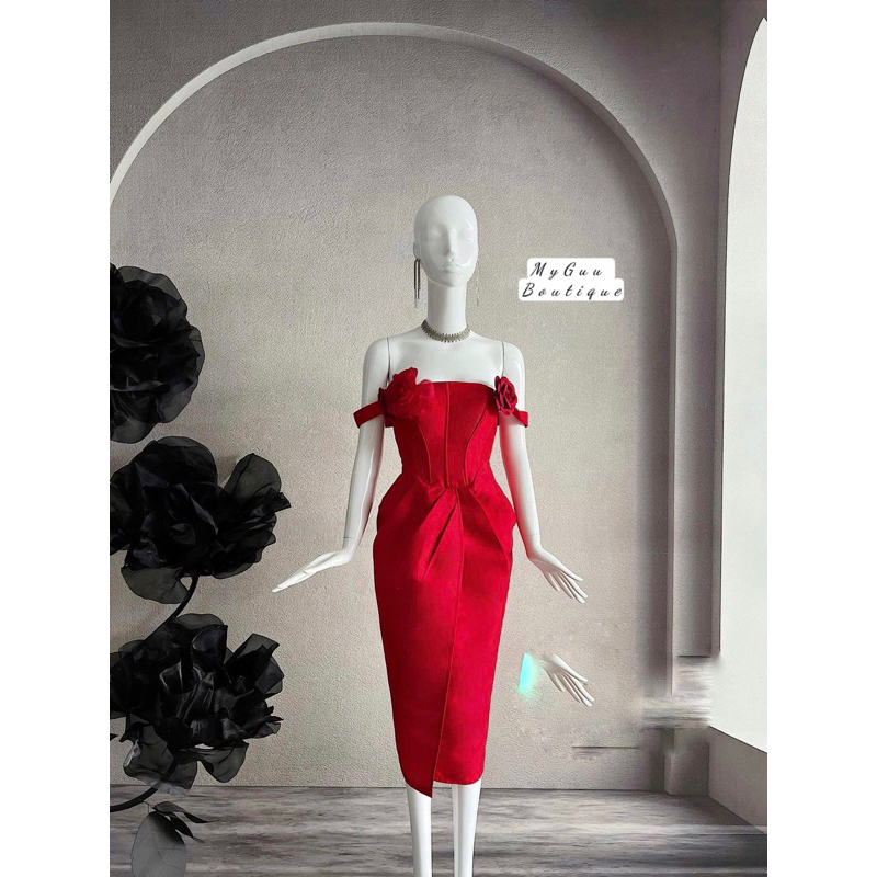 Đầm hoa nhún eo chuẩnn form dày dặn Loại 1