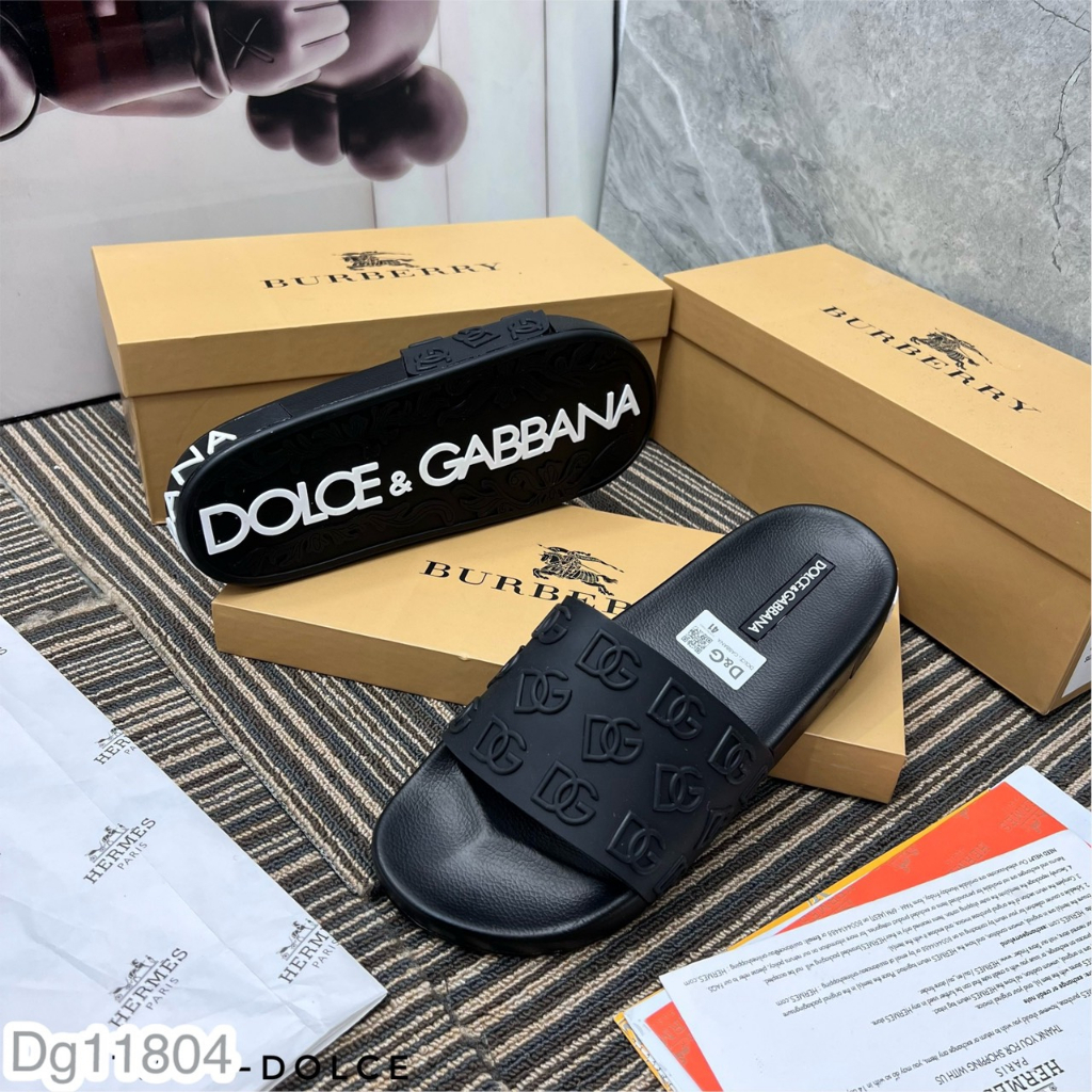 Dép quai ngang nam D.G vân nổi đế cao su cao cấp - Dép lê D.G vân nổi đen đế cao su mềm mại