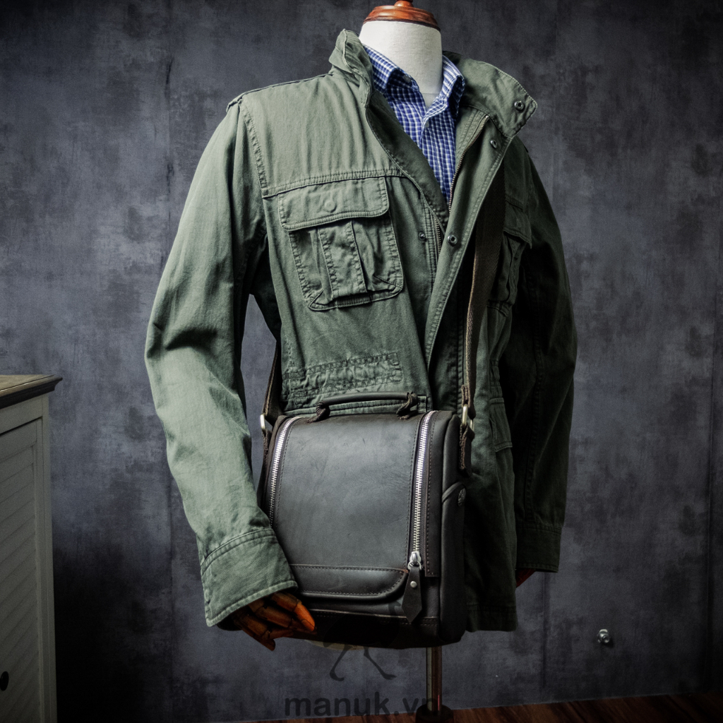 Túi đeo chéo da bò máy ảnh cổ điển - Messenger Pic manuk leather - Da bò sáp crazy horse cao cấp
