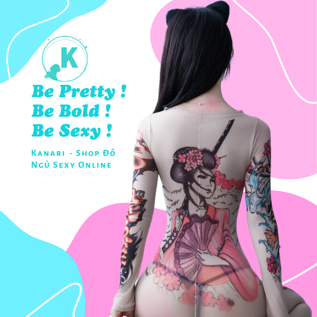 Đồ Ngủ Sexy Tất Lưới Toàn Thân Hình Xăm Kiểu Yakuza Bó Sát Hở Đáy Quyến Rũ