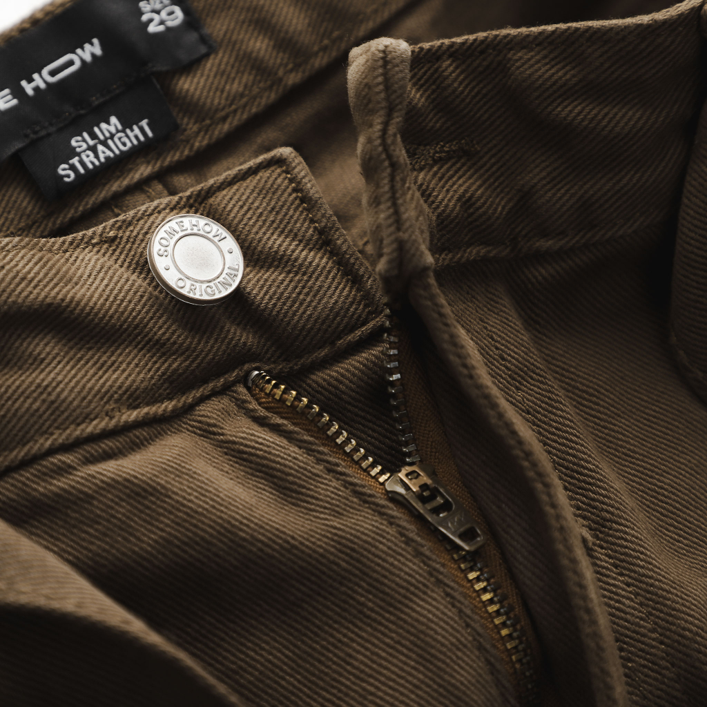 Quần Jean Nam Straight Brown Cargo Mid Zipper, Chất Vải Jean Mộc Thoải Mái,QJ0036-01,SOMEHOW