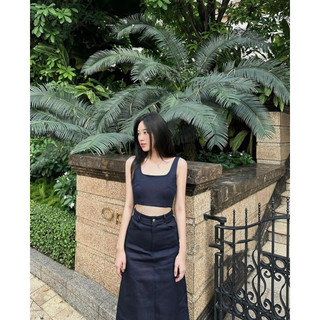SET CROP 2S DENIM BO THUN LƯNG CHÂN VÁY MIDI