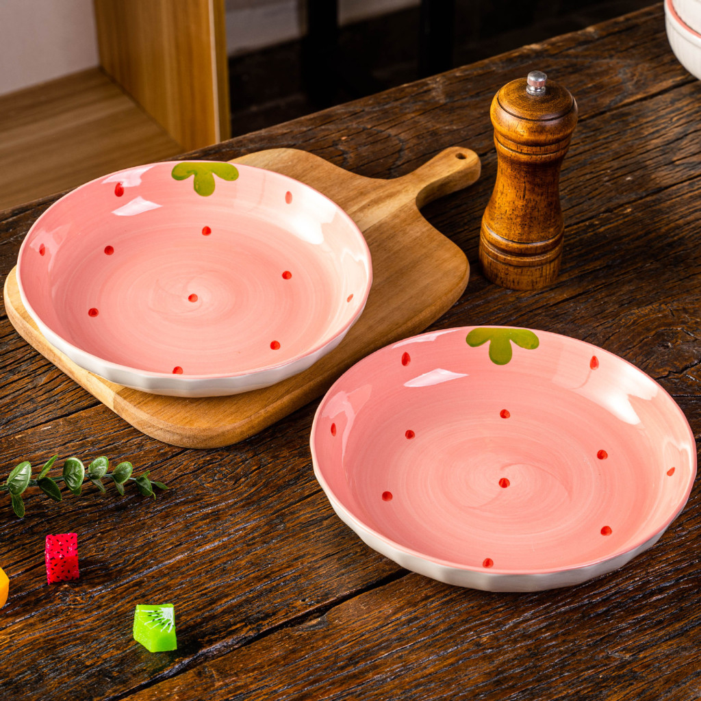 Bát đĩa decor, Chén dĩa dễ thương, Bát ăn cơm tim dâu hồng siêu xinh