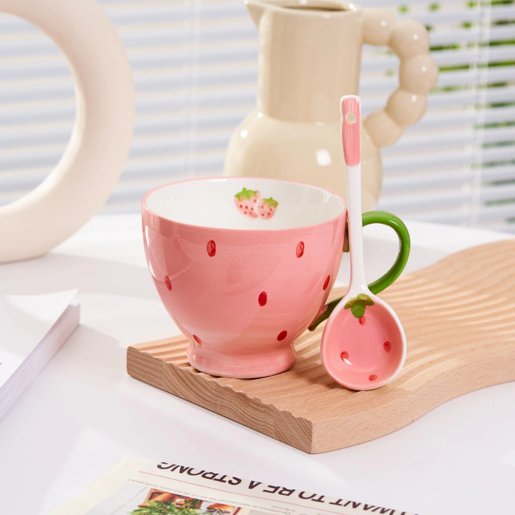 Bát đĩa decor, Chén dĩa dễ thương, Bát ăn cơm tim dâu hồng siêu xinh