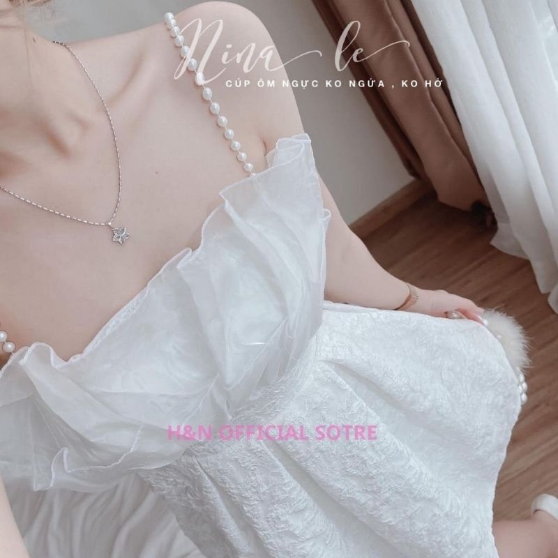 Váy trắng 2 dây dự tiệc sang chảnh đi biển Đầm hai dây ngọc thiết kế tiểu thư xinh xắn 124