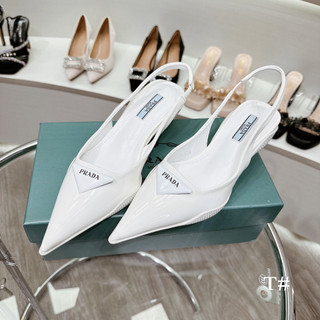 Sandal prada gót nhú 3cm da bóng