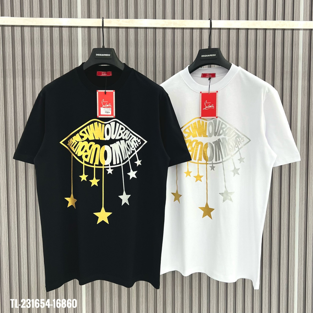 Áo Thun Tay Lỡ In Hình Môi Kim Tuyến Louboutin Ngôi Sao Đỏ Hai Mặt . Áo Phông From Rộng Kiểu Dáng Unisex Hottrenh 2023