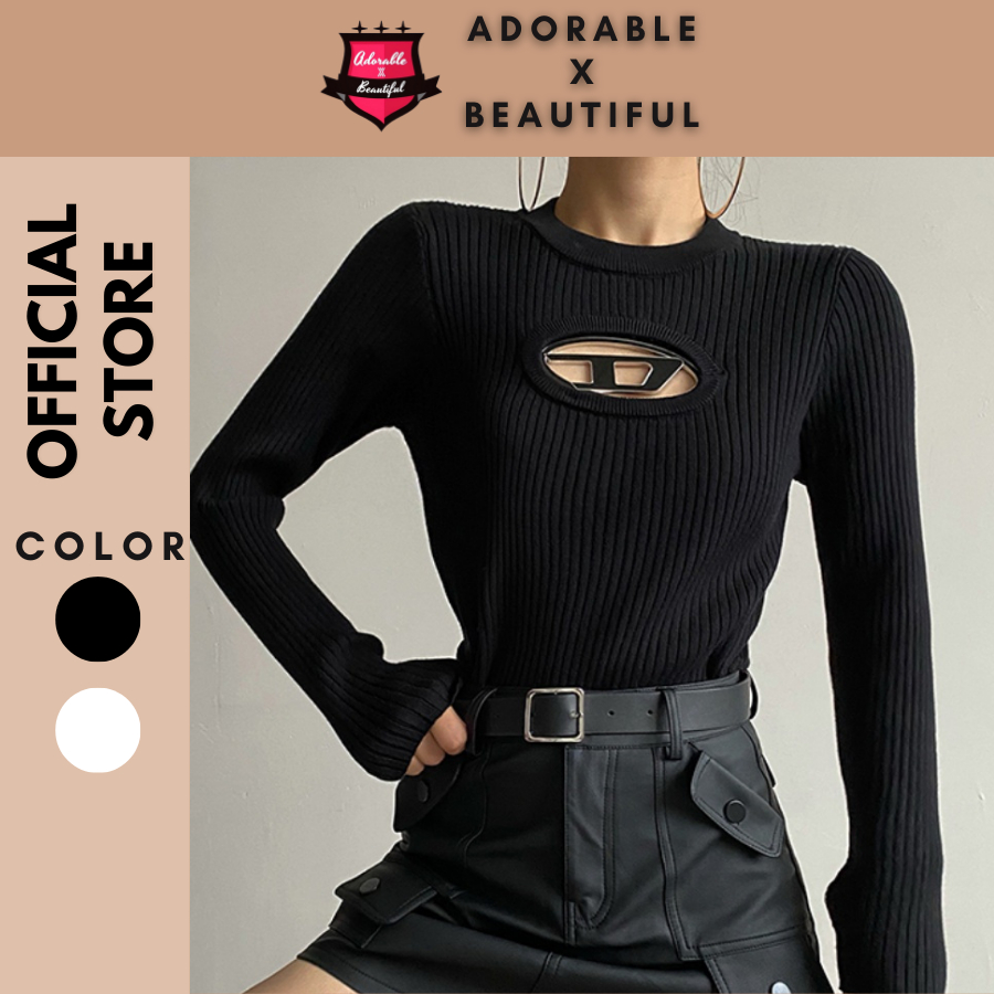 Áo Thun Tay Dài Chữ D Hot Trend Y2K Co Giãn, Áo Dài Tay Đen Trắng Họa Tiết Chữ D Ulzzang [AdorablexBeautiful]