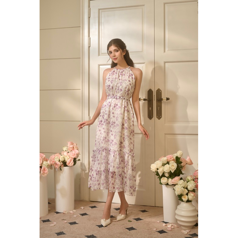 Váy yếm tơ hoa kèm belt Violet