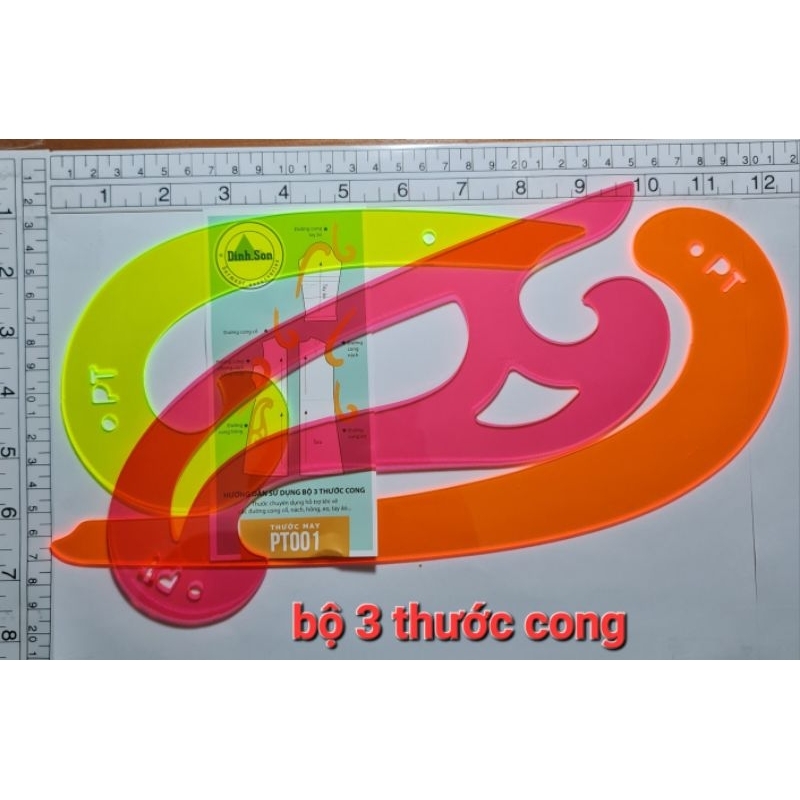 Bộ 3 thước vẽ đường cong PT 3 màu đẹp mắt - Thước cắt may chuyên ngành may mặc