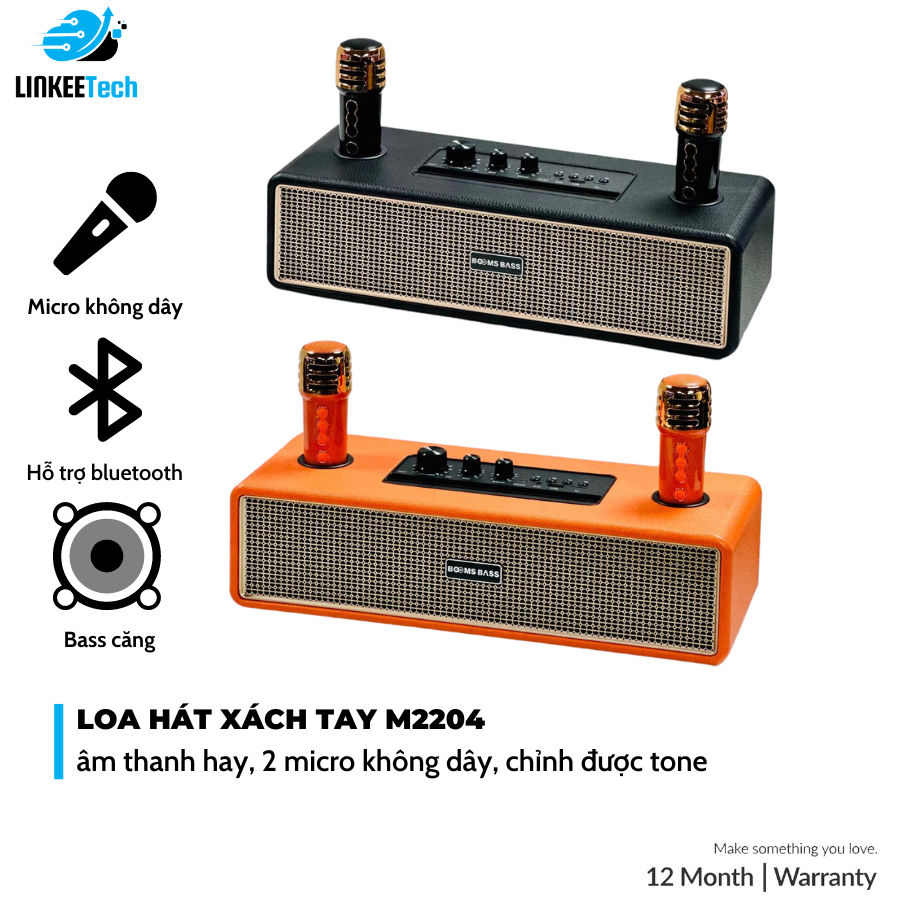 Loa Bluetooth Karaoke M2204 Kèm 2 Micro Không Dây Âm Thanh HD Bass Căng Bảo Hành Chính Hãng 12 Tháng- Linkeetech