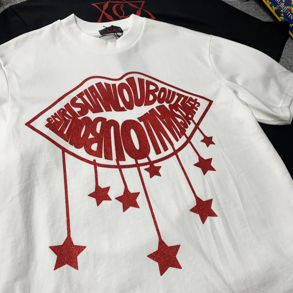 Áo Phông Nam Lauboutin In Hình Môi Kim Tuyến Siêu Đẹp - Áo Thun Louboutin Nam Nữ Chất Cotton Cao Cấp