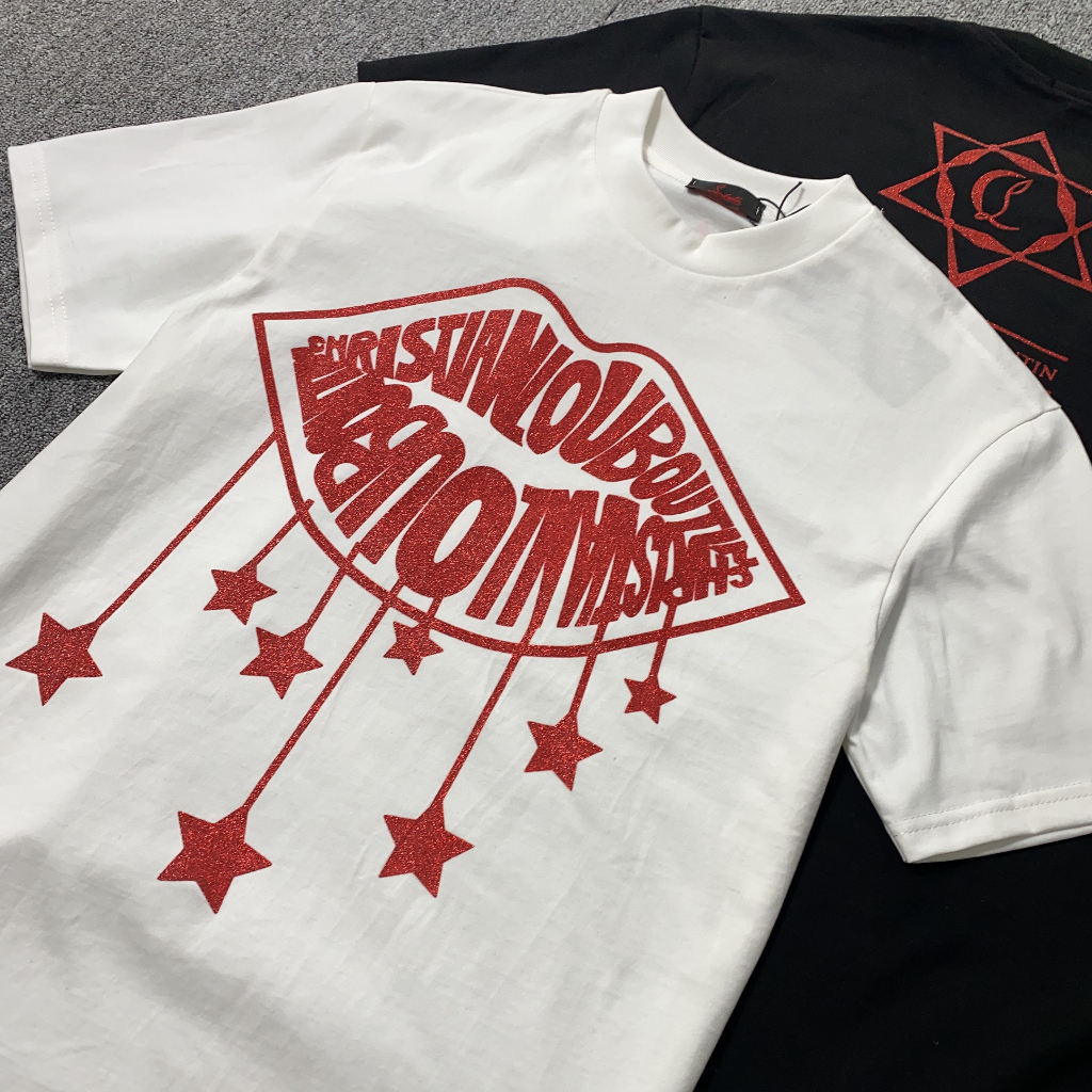 Áo Phông Nam Lauboutin In Hình Môi Kim Tuyến Siêu Đẹp - Áo Thun Louboutin Nam Nữ Chất Cotton Cao Cấp