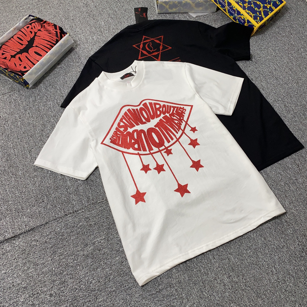 Áo Phông Nam Lauboutin In Hình Môi Kim Tuyến Siêu Đẹp - Áo Thun Louboutin Nam Nữ Chất Cotton Cao Cấp