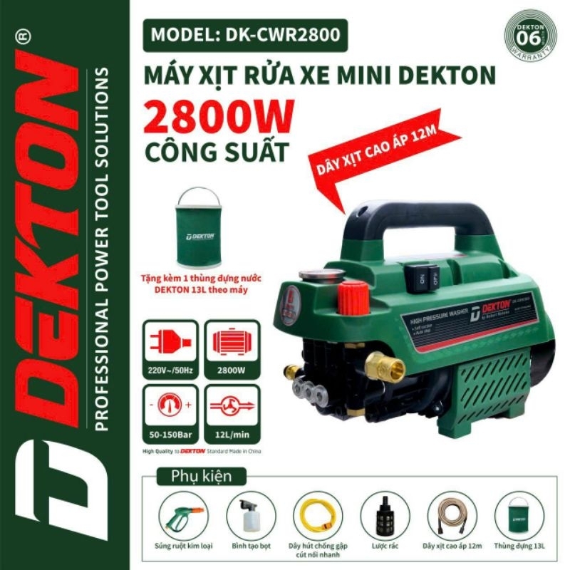MÁY RỬA XE DEKTON 2800w LÕI ĐỒNG 100%