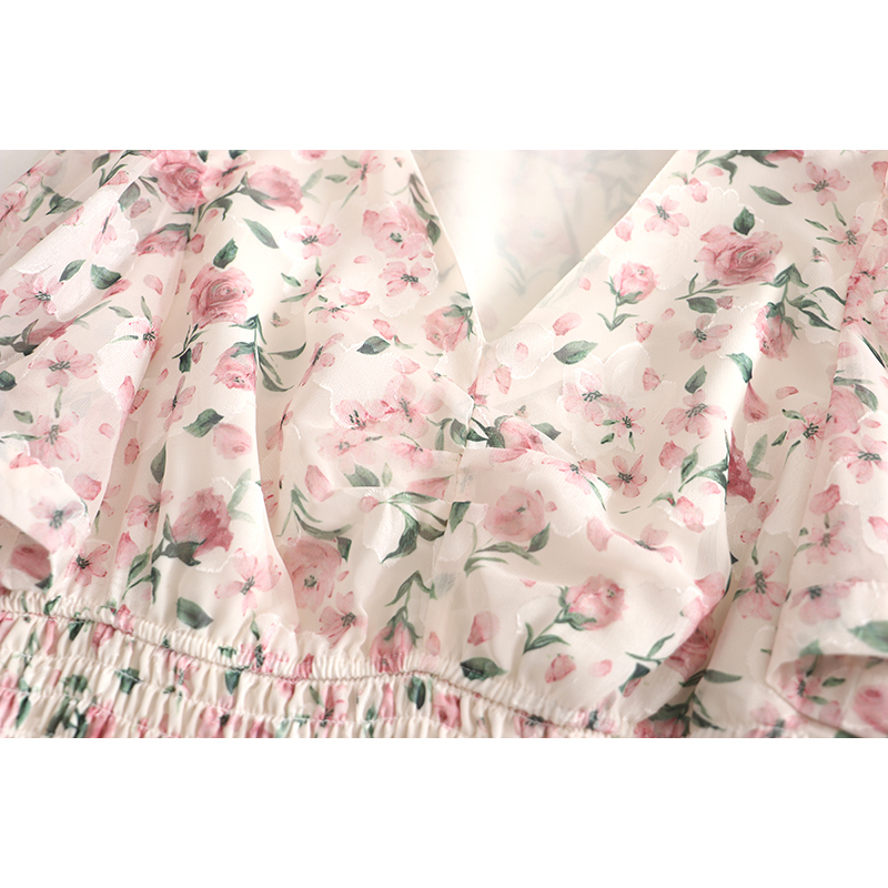 Z504 Váy hoa cổ V xuất dư của HOPESHOW