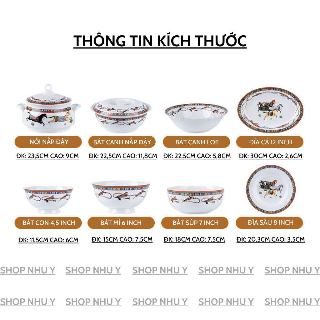 Bộ bát đĩa sứ xương Hermess 60 món, bộ chén đĩa sứ decor phong cách Phương Đông…