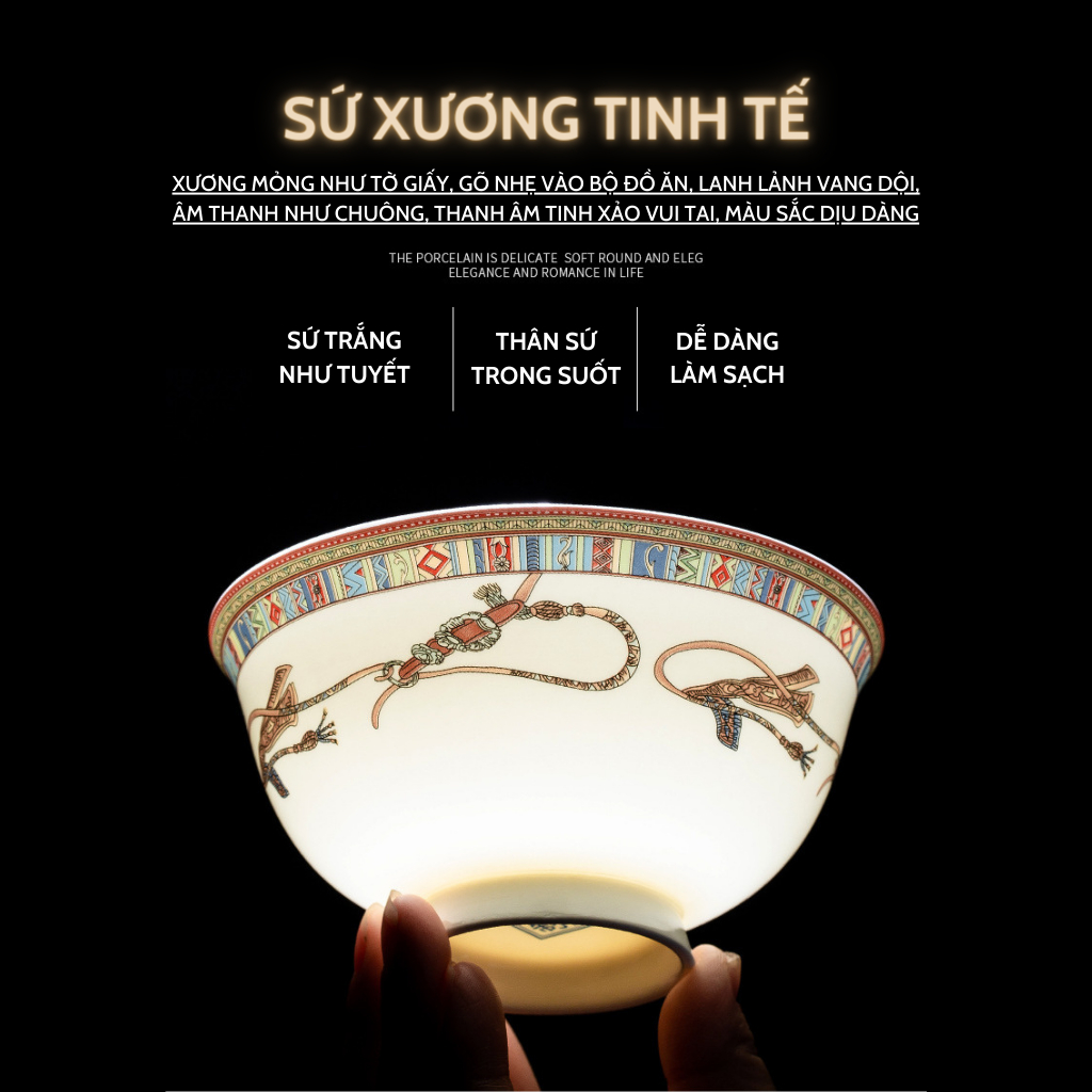 Bộ bát đĩa sứ xương Hermess 60 món, bộ chén đĩa sứ decor phong cách Phương Đông…