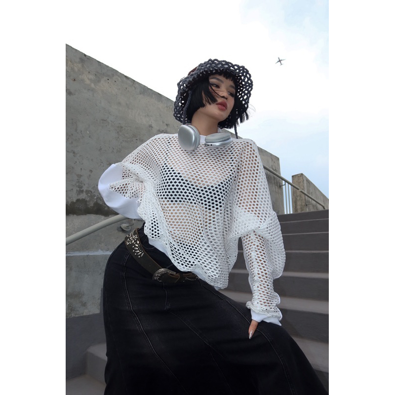 NET TOP - Áo lưới trắng