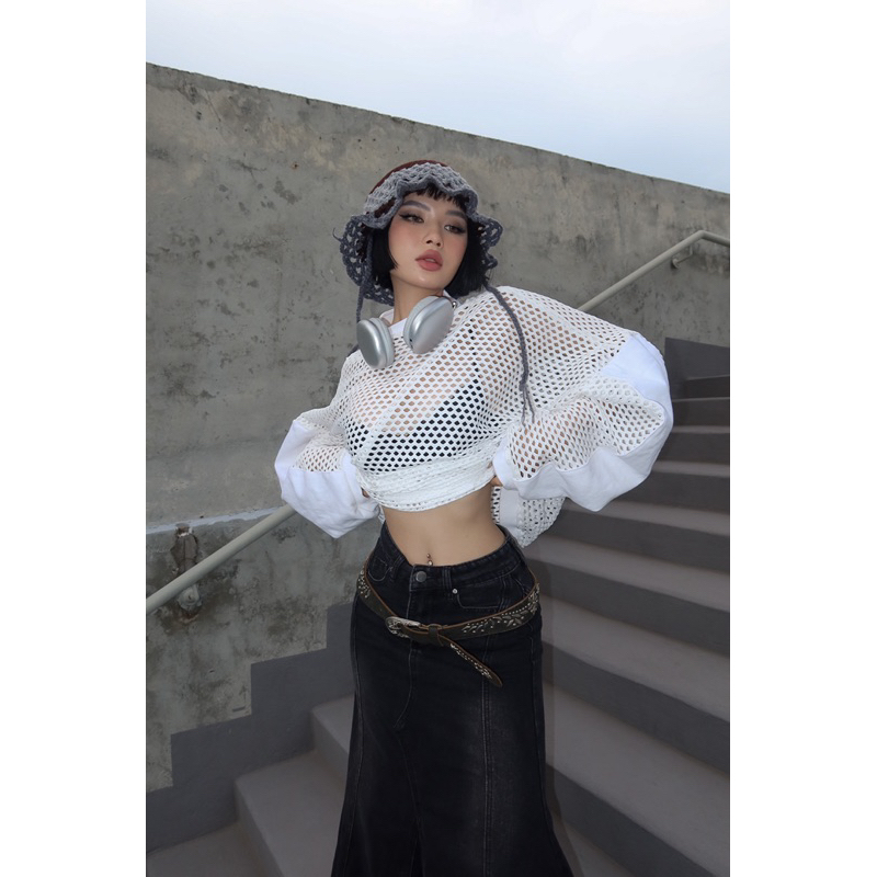 NET TOP - Áo lưới trắng