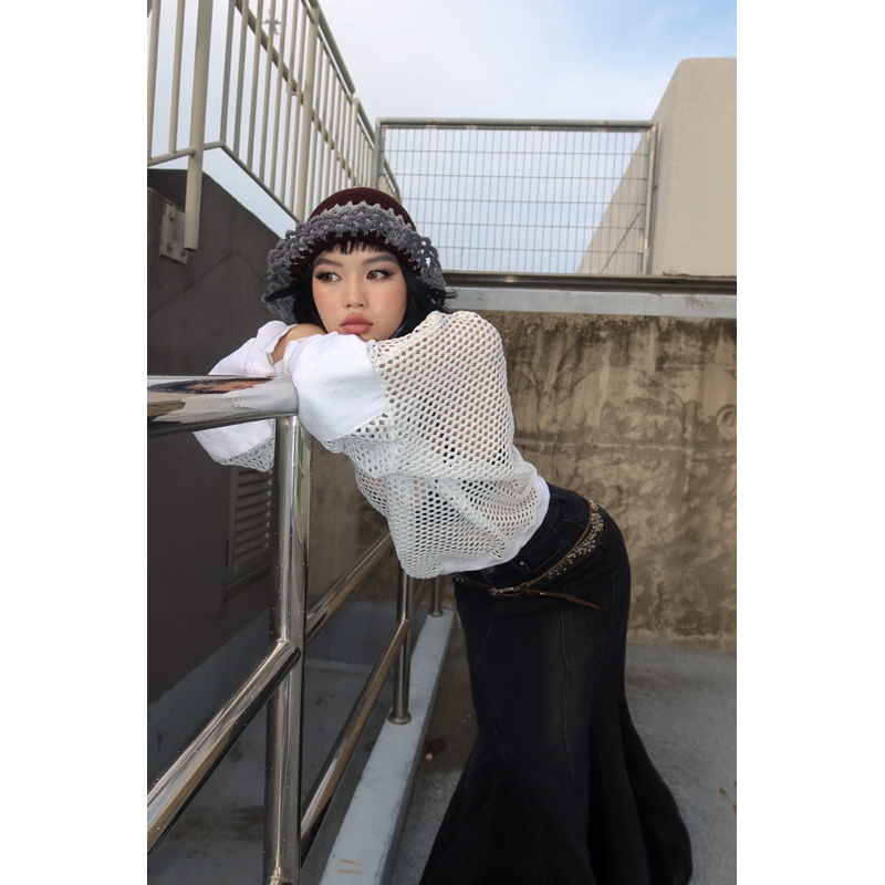 NET TOP - Áo lưới trắng