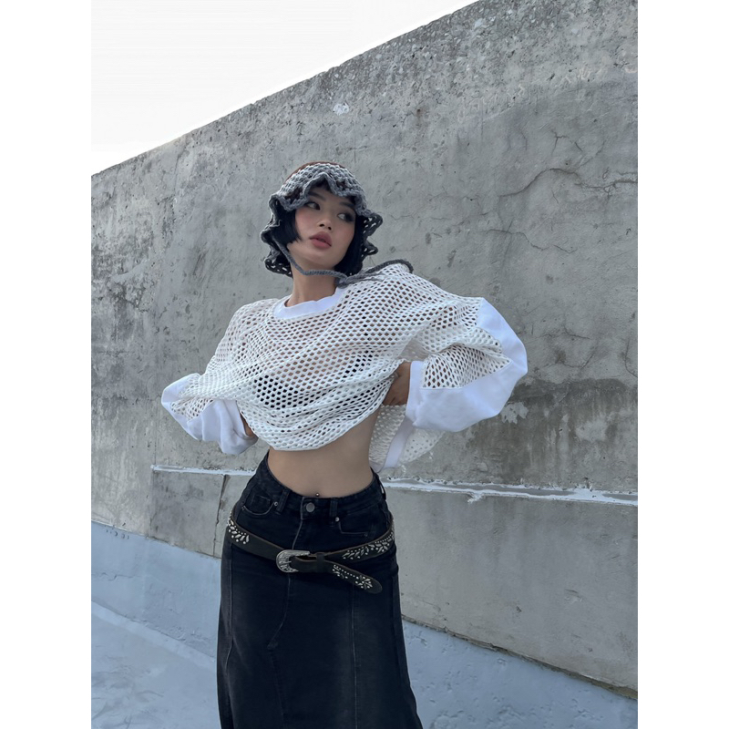 NET TOP - Áo lưới trắng