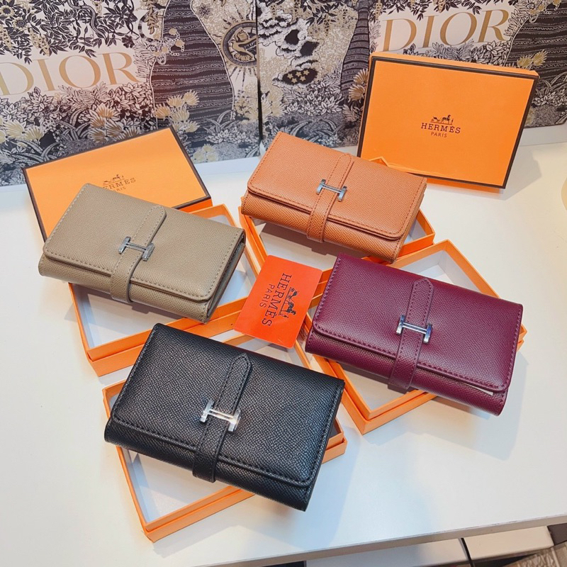 ví gập chữ H fullbox da sần size 15.5cm